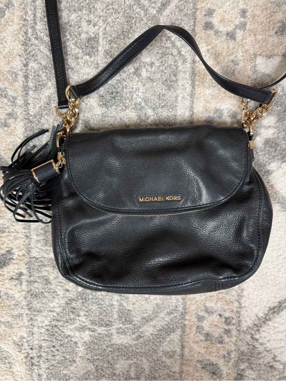 Michael Kors Black Leather Shoulder/crossbody Bag with Tassel Accent